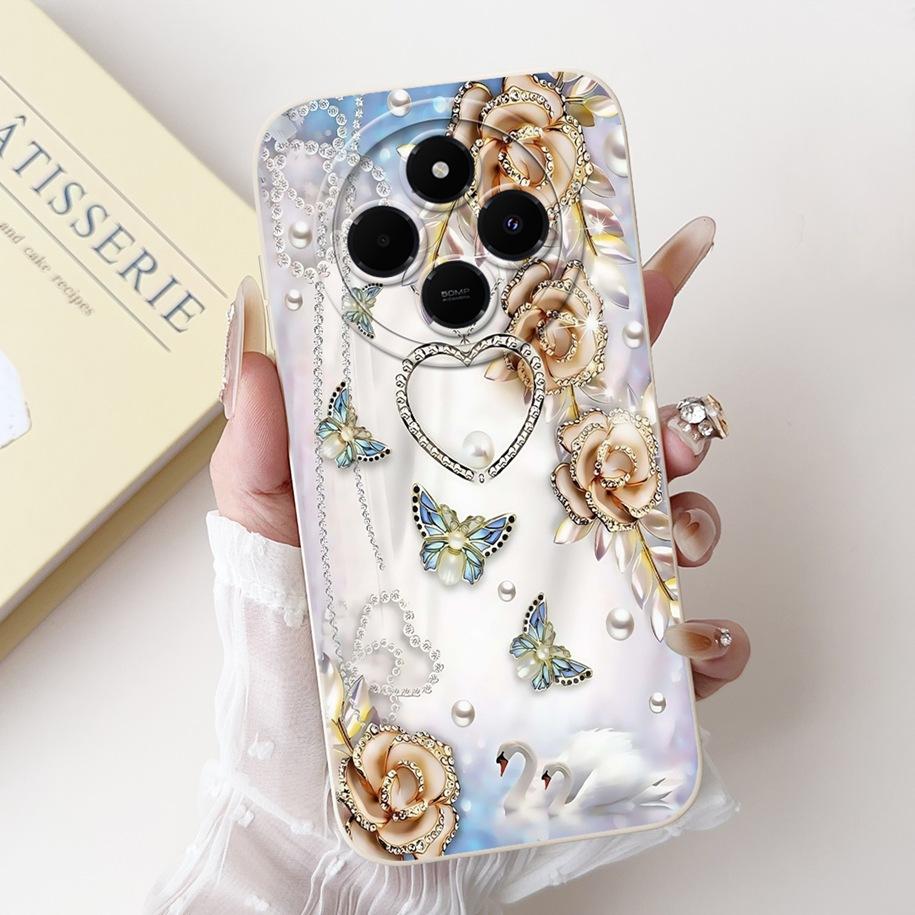 For Xiaomi Redmi 14C 4G Case Poco C75 Fashion Cherry Rose Flower Soft Silicone Cover On Redmi14C Bumper Redmi A4 A3 Pro 5G Funda