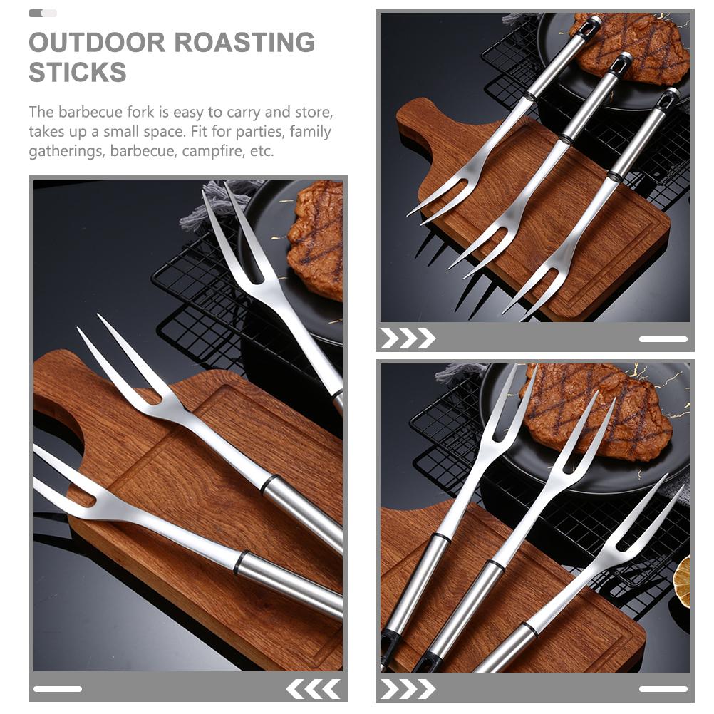 Stainless Steel Barbecue Spit Meat Serving Forks Steak Roasting Sticks Grill Skewers Kitchen Utensil