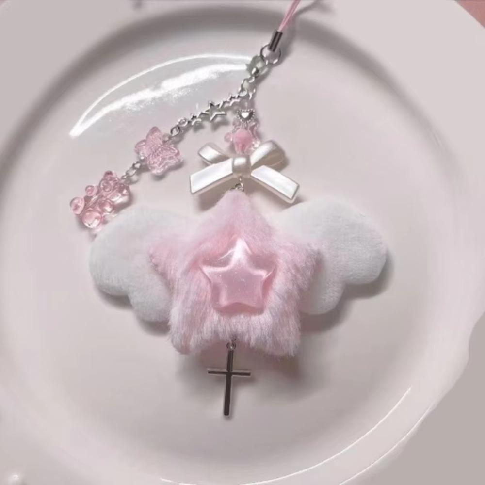 Rosa Engelsflügel Anhänger Bär Schleife Süßer Schlüsselanhänger Neu Handy Lanyard Schlüsselring