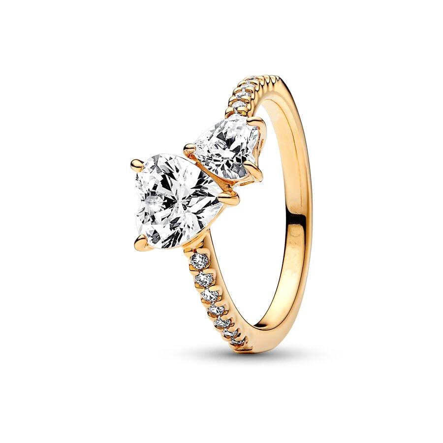 2025 Gold Plated Ring Zircon Sparkling Princess Wishbone Heart Women  Fine Jewelry