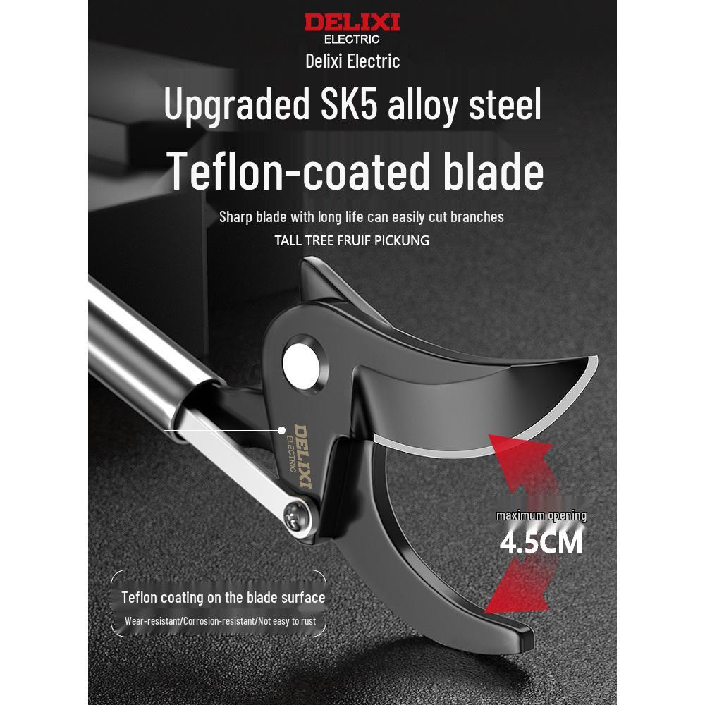 Delixi Elektrische Teleskop-Astschere für hohe Äste und Obstbäume.