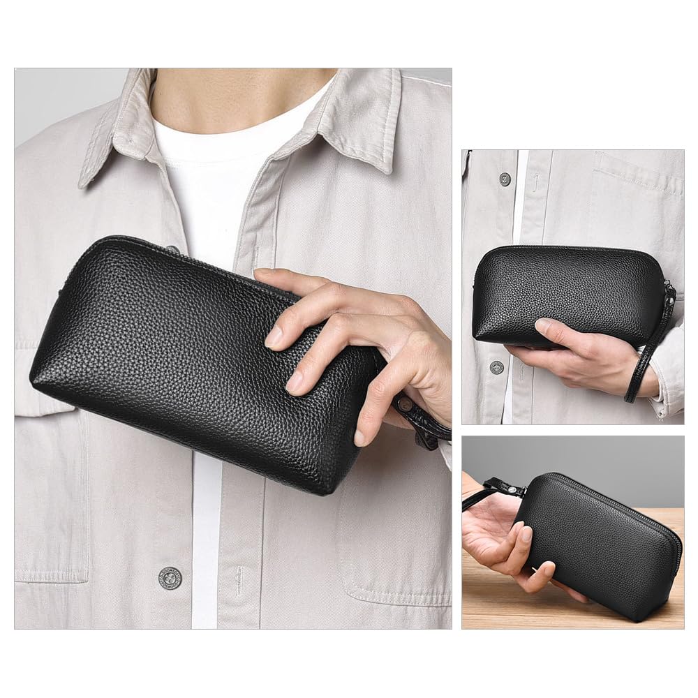 Skinn Mini Second Bag Veske Clutchveske Liten Tykt Skinn Håndstropp Håndveske Bryllupsveske Formell Business Seremoniell Veske Svart Brun [Whatna] 2-veis