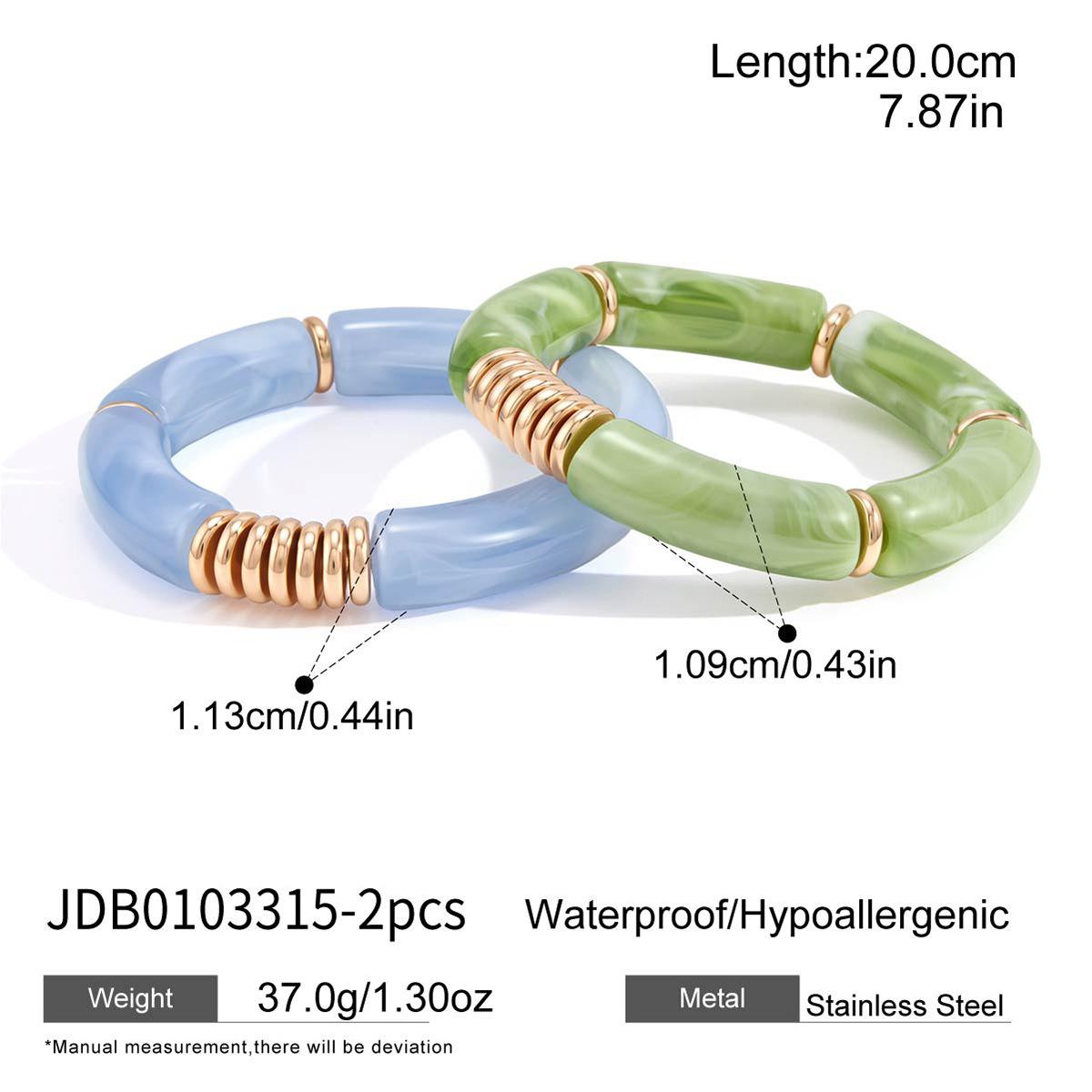 18K Gold-plated Resin Bracelet Set, Stainless Steel Acrylic Tube Elastic Bracelet, Women s Bohemian Jewelry