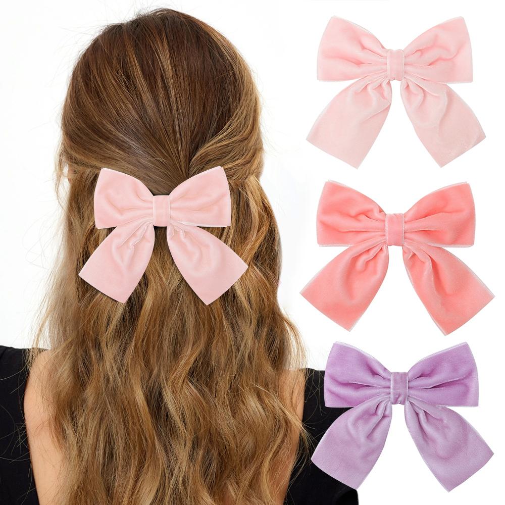 

3 шт./набор 3,5 Большие бархатные банты Заколки-автоматы для волос для женщин, девушек, свадебные ленты, корейская заколка для волос, зажим-краб, аксессуары для волос