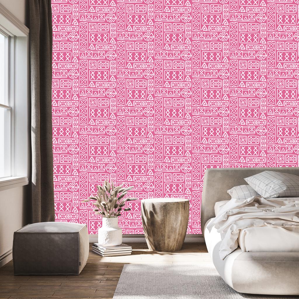 Polynesian Geometric Pattern Powder Pink Wallpaper 50x1000