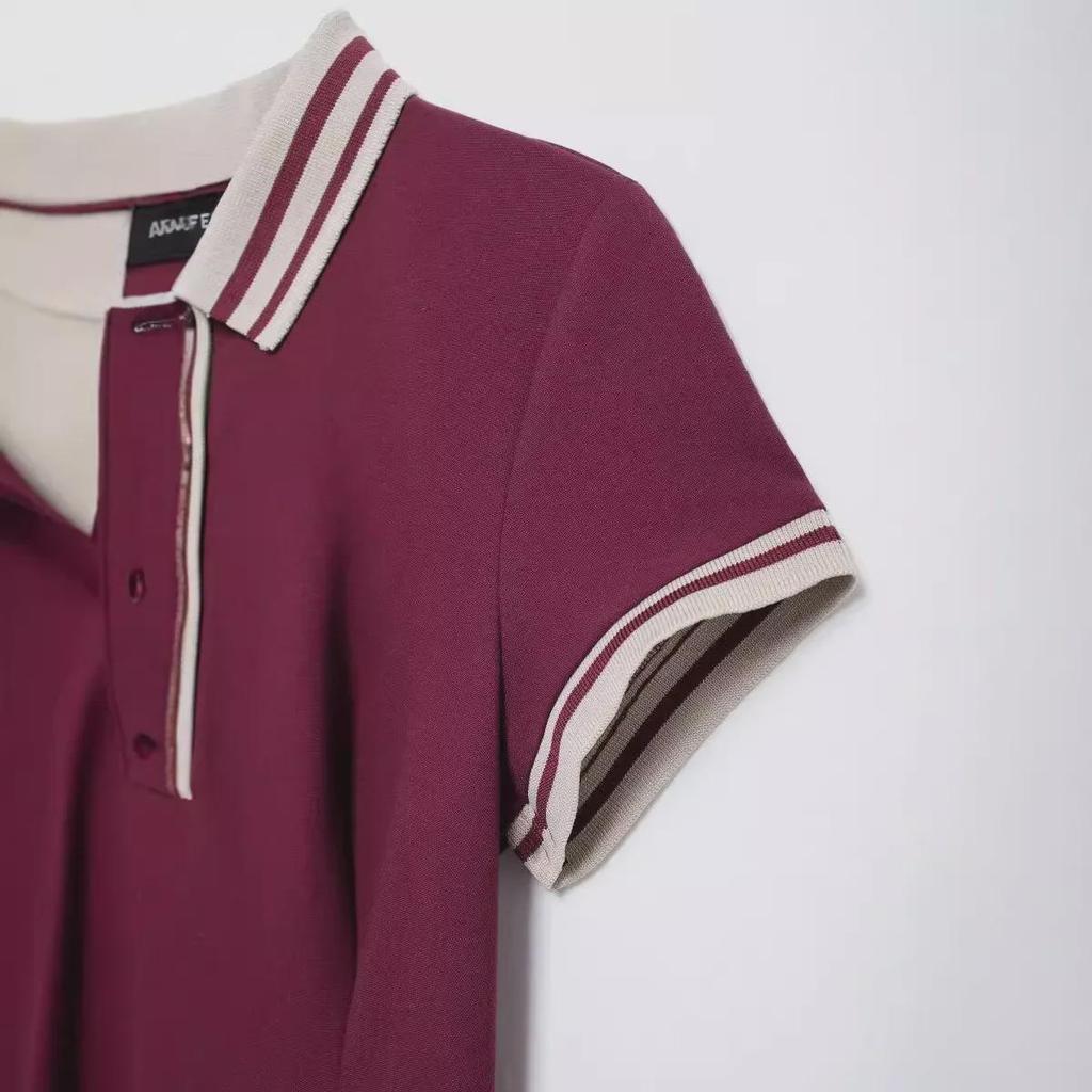 2024 Europejska i Amerykańska Damska Sukienka Krótka Plisowana z Prążkowanej Francuskiej Dzianiny Polo