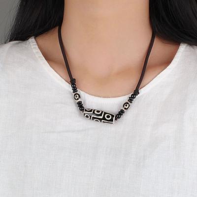 Tibetan Nine-eye Dzi Bead Agate Necklace Boys Versatile Sweater Chain Women's Retro Personality Accessories