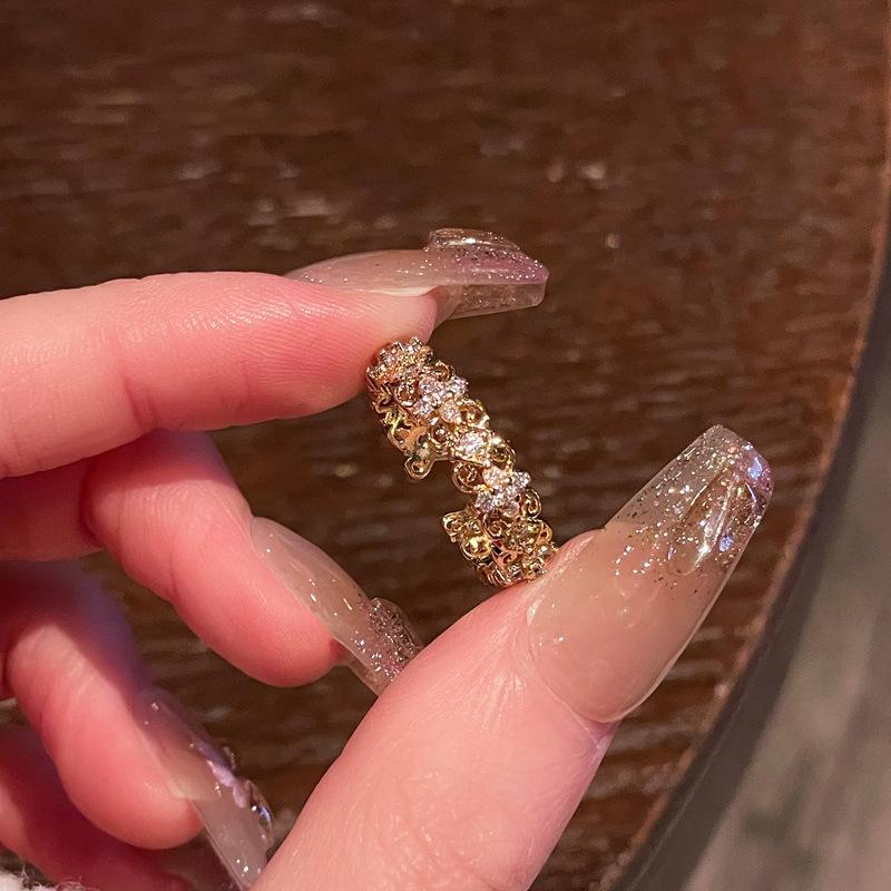 Medieval French Retro Full Diamond Open Ring Fashion High Sense Temperament Niche Design Exquisite Diamond Accessories Women