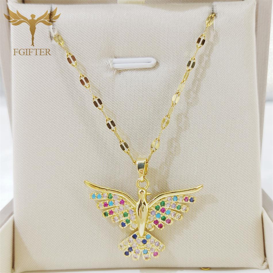 Luxury Graces Colored Phoenix Zircon Copper Pendant Necklaces Stainless Steel Chain High Grade Bird Choker Women's Party Zircon