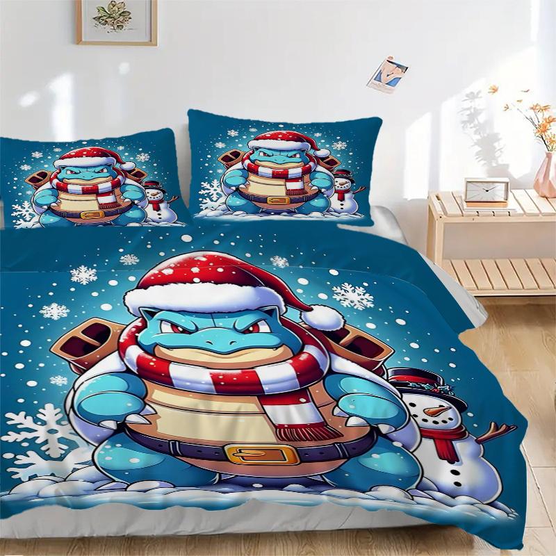 3pcs Squirtle's Winter Wonderland Adventure Quilt Cover Set (1 Quilt Cover + 2 Pillowcases Without Pillow Core), High-Definition Printing for Hom