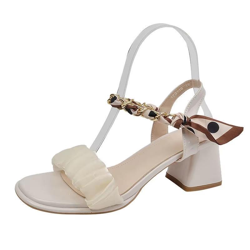 Fashion High Heeled Slippers Women’s Summer Versatile Thick-Heeled Medium-Heeled Fashion Women's High Heeled Shoes Sandals Women Shoes