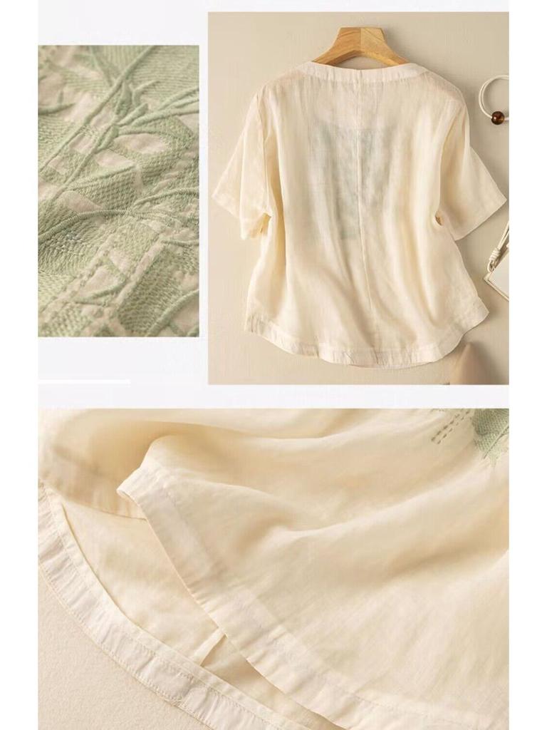 Women's Summer 2025 New Fashion Loose Cotton-Linen Short-Sleeved Top: Age-Defying & Elegant