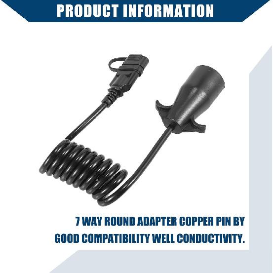 4.5ft 7 Way Round to 4 Way Pin Flat Trailer Coiled Wiring Harness Connector Adapter Plug/Rear for Car/Durable / 1 Pcs