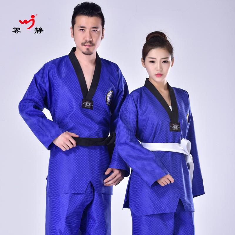 Taekwondo Kimono Set S Vyšívaným Potiskem Pás Bílý Červený Modrý Bavlněné Gi Tréninkové Výkonnostní Děti Dospělí
