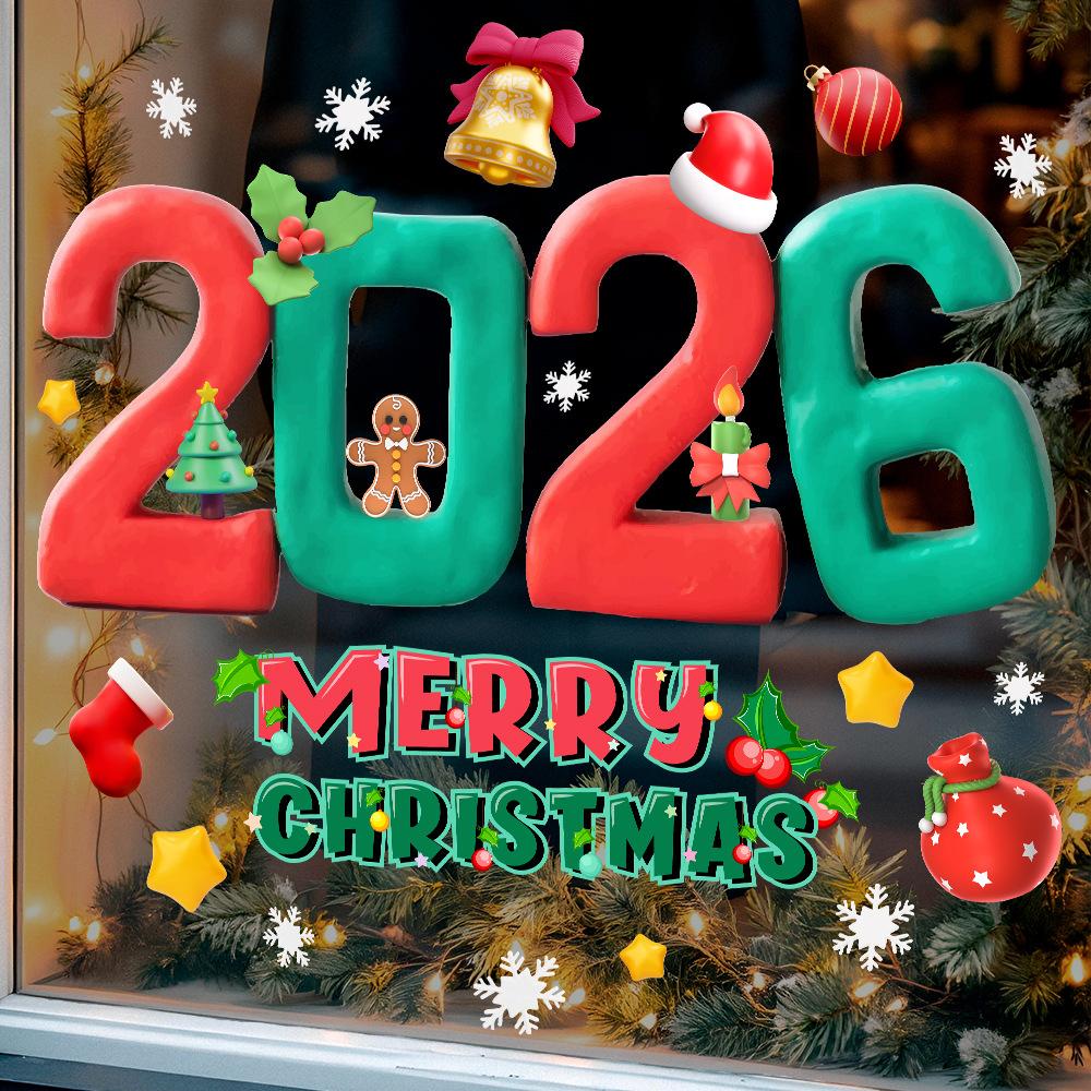Christmas, Cartoon Design, Color, 2026 New Model, Digital English Letter Window Stickers, Mall Decoration, Static Stickers