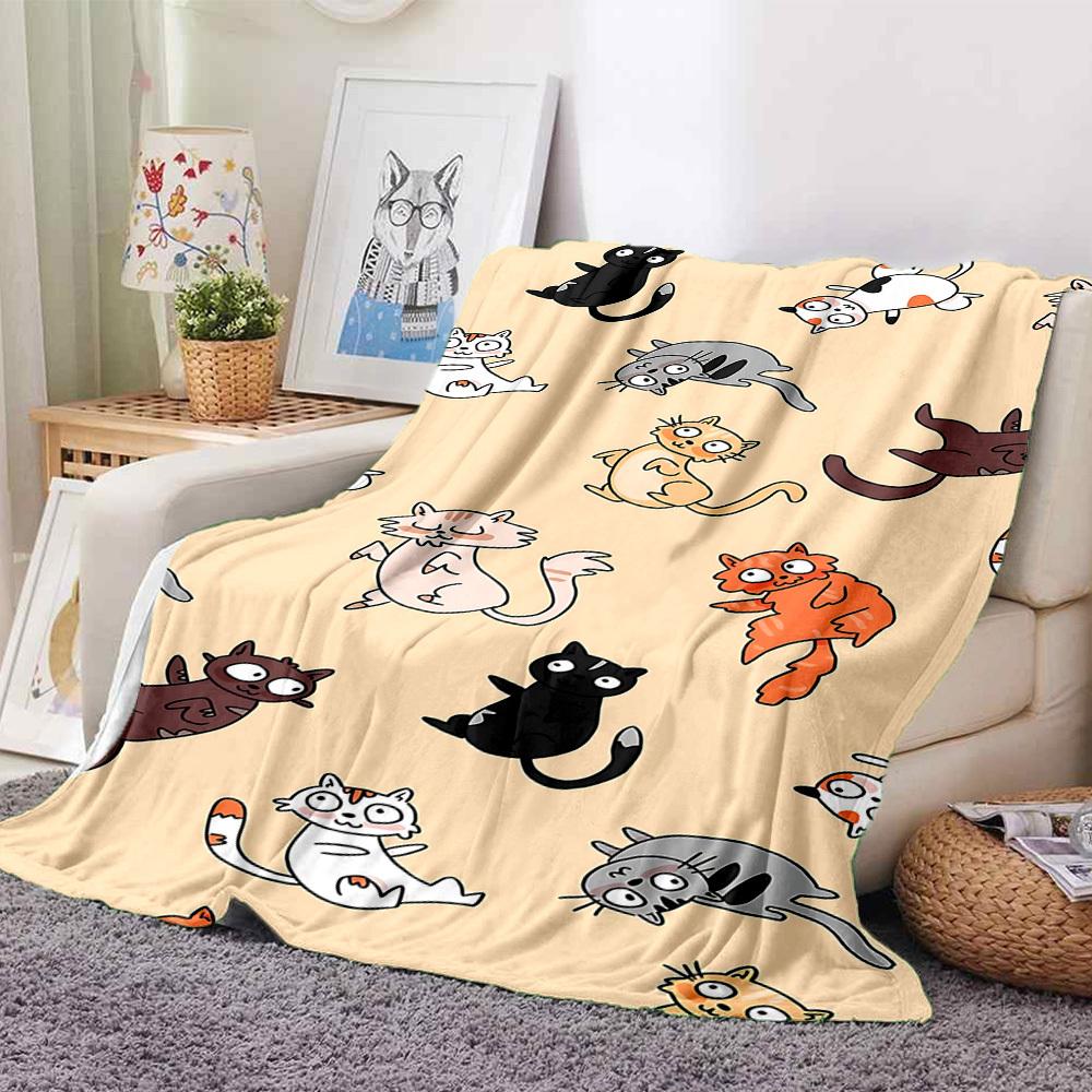 1pc Cats Pattern Blanket, Lightweight Flannel Throw Blanket For Sofa, Bed, Travel, Camping, Living Room, Office133