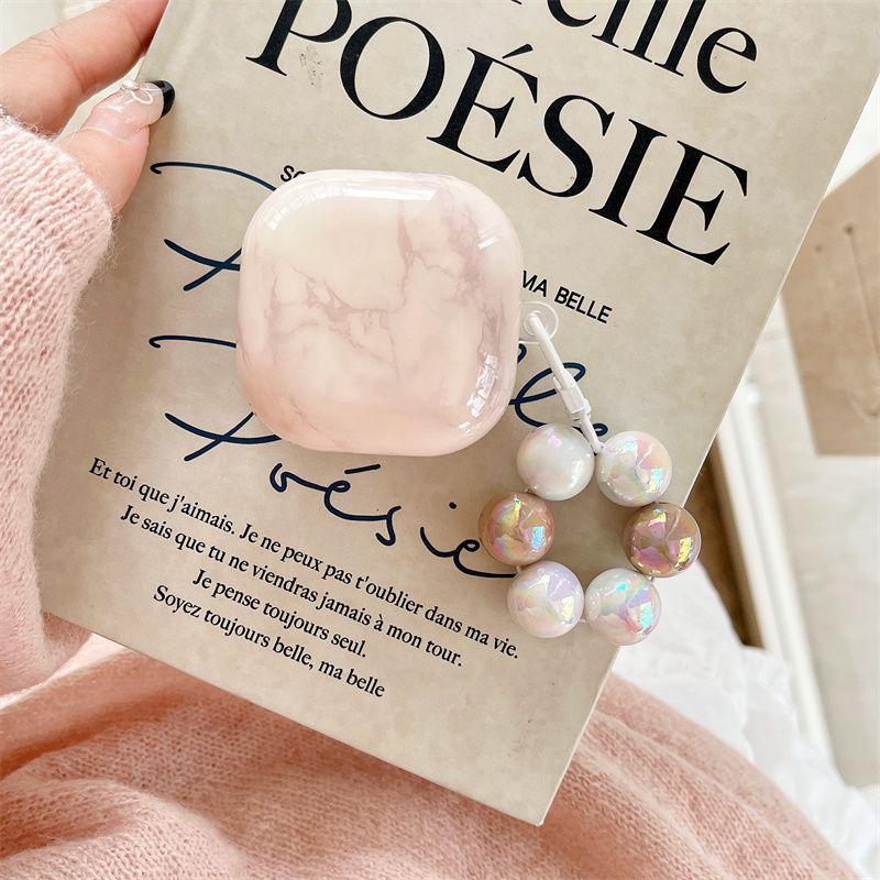 

Buds2pro Protective Shell Buds Fe Bluetooth Earphone Sleeves Live/3pro Earphone Shell Marble Contrast Color Coffee Niche Couple Soft Shell Tide For Samsung buds pro/live White marble + pendant