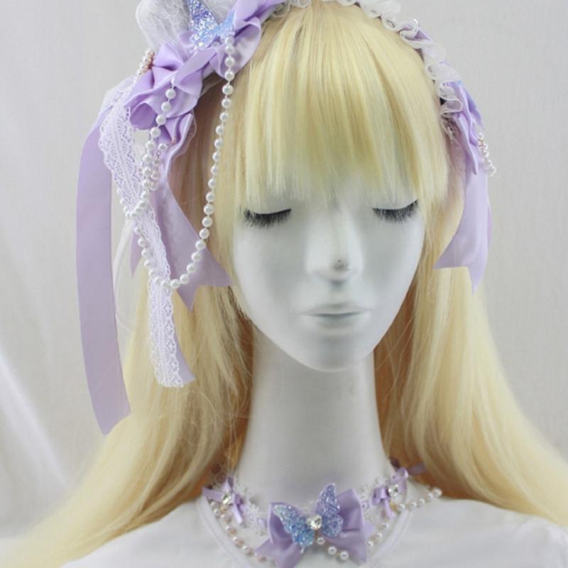 Elegant Anime Butterfly Bows Hair Accessory Costume Headpiece Hair Decoration With Lace For Cosplay And Daily Wear