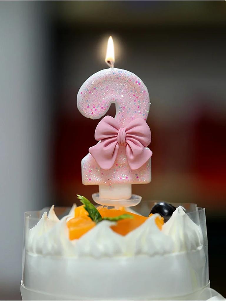 1 Piece Birthday Cake Decorations Number 0-9 Candles with Pink Glittle Creative Numbers for Party Celebration Date