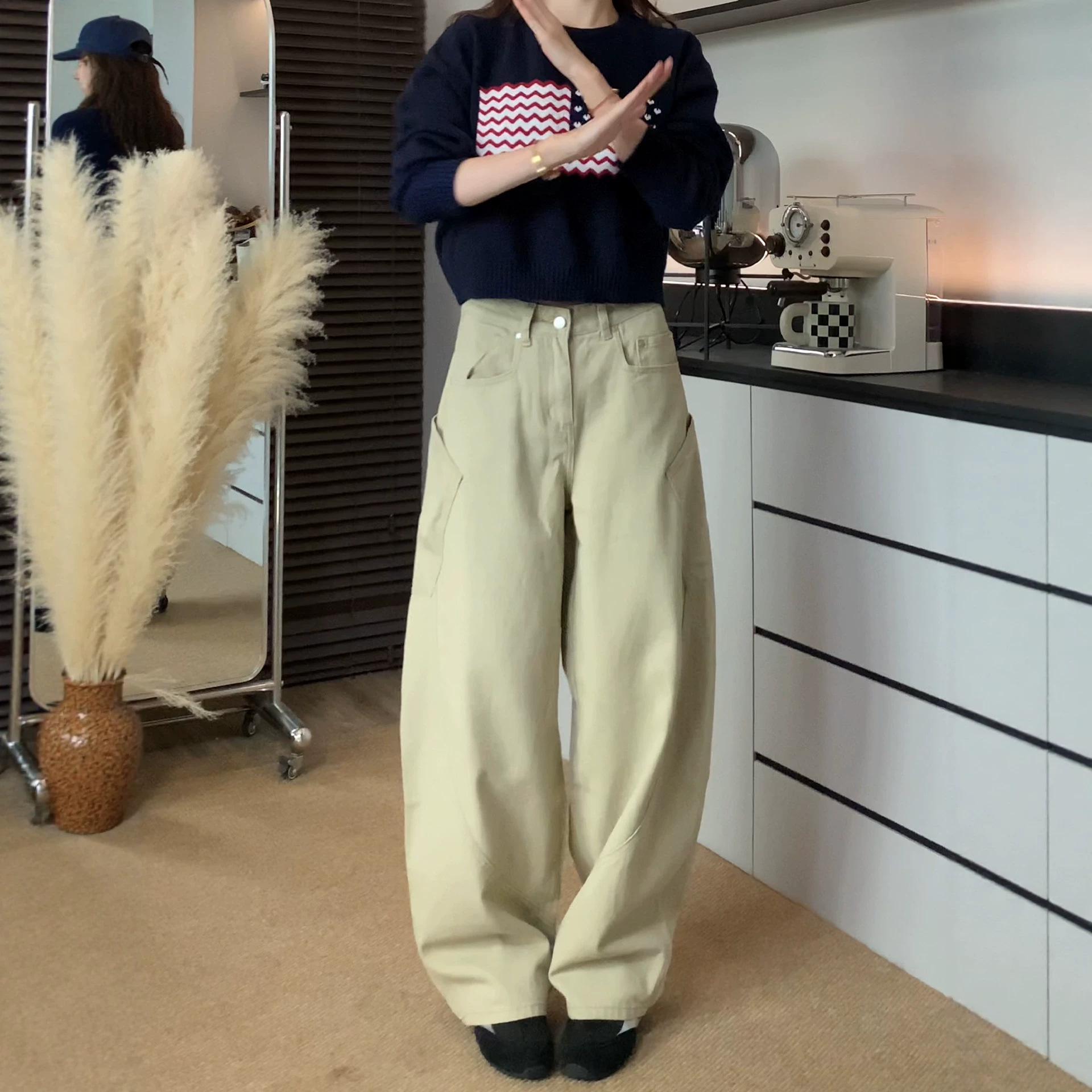

2026 New Petite Khaki Wide-Leg Banana Pants - Women s Street Style Extra Large хаки