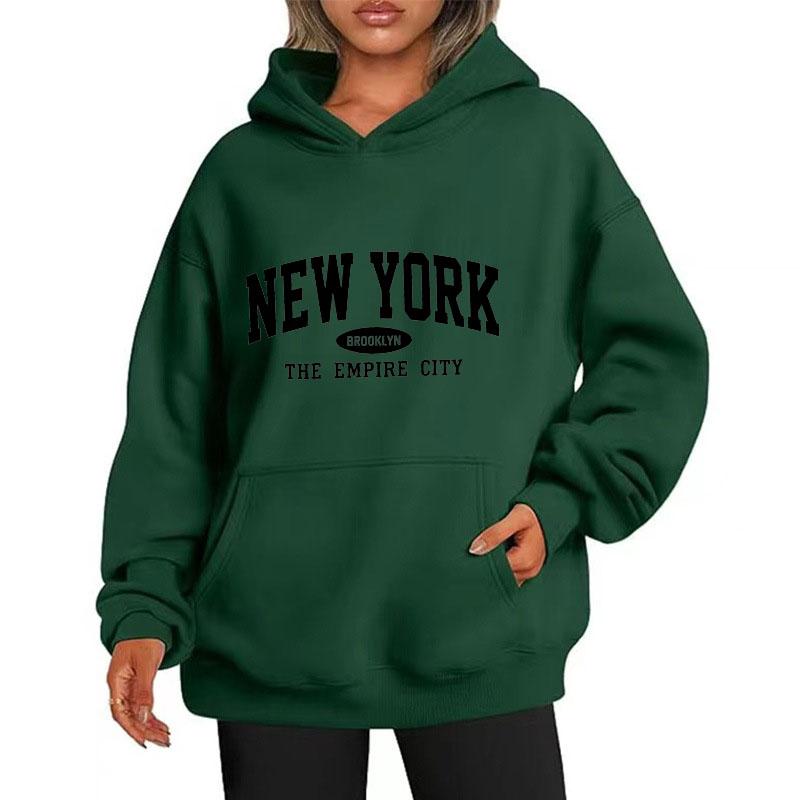 Women NEW YORK Brooklyn Letter Print Hoodie Oversized Loose Hooded Sweatshirt The Empire City Casual Streetwear Men Pullover Top
