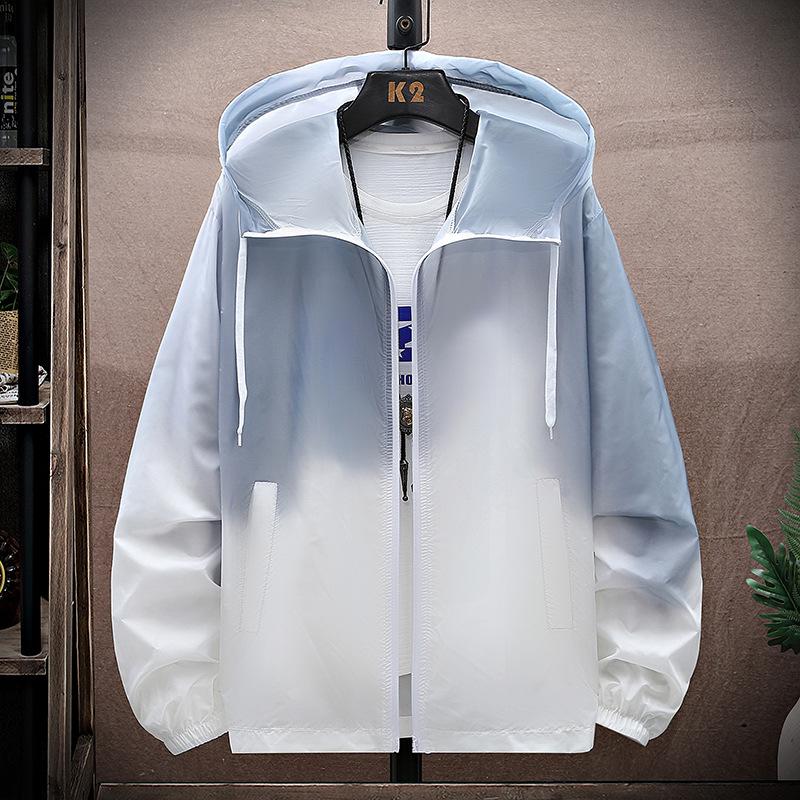 Men's Gradient Print Hooded Sun Protection Jacket - Trendy Summer Long Sleeve Outerwear