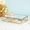 Elegant Gold Glass Jewelry Box Clear Organizer with Hinged Lid U-Shaped Handle Modern Design Durable Storage Home Decor