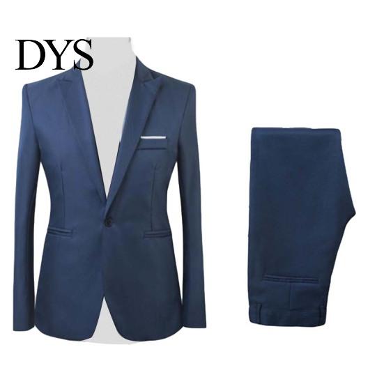 2 Pezzi/Set Uomo Formale Business Festa Tinta Unita Manica Lunga Blazer Abito Pantaloni