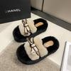 Super fire fluffy slippers women's outer wear 2025 spring and autumn new high-end thick bottom heightening one-word cotton slippers