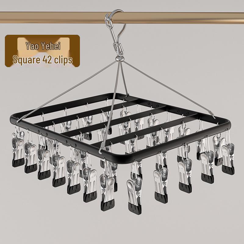Aluminum Alloy Multi-functional Clothes Drying Rack with Clips for Balcony Storage