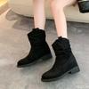 Women's new spring autumn style rough heel retro short boots height increasing simple comfortable versatile daily casual boots