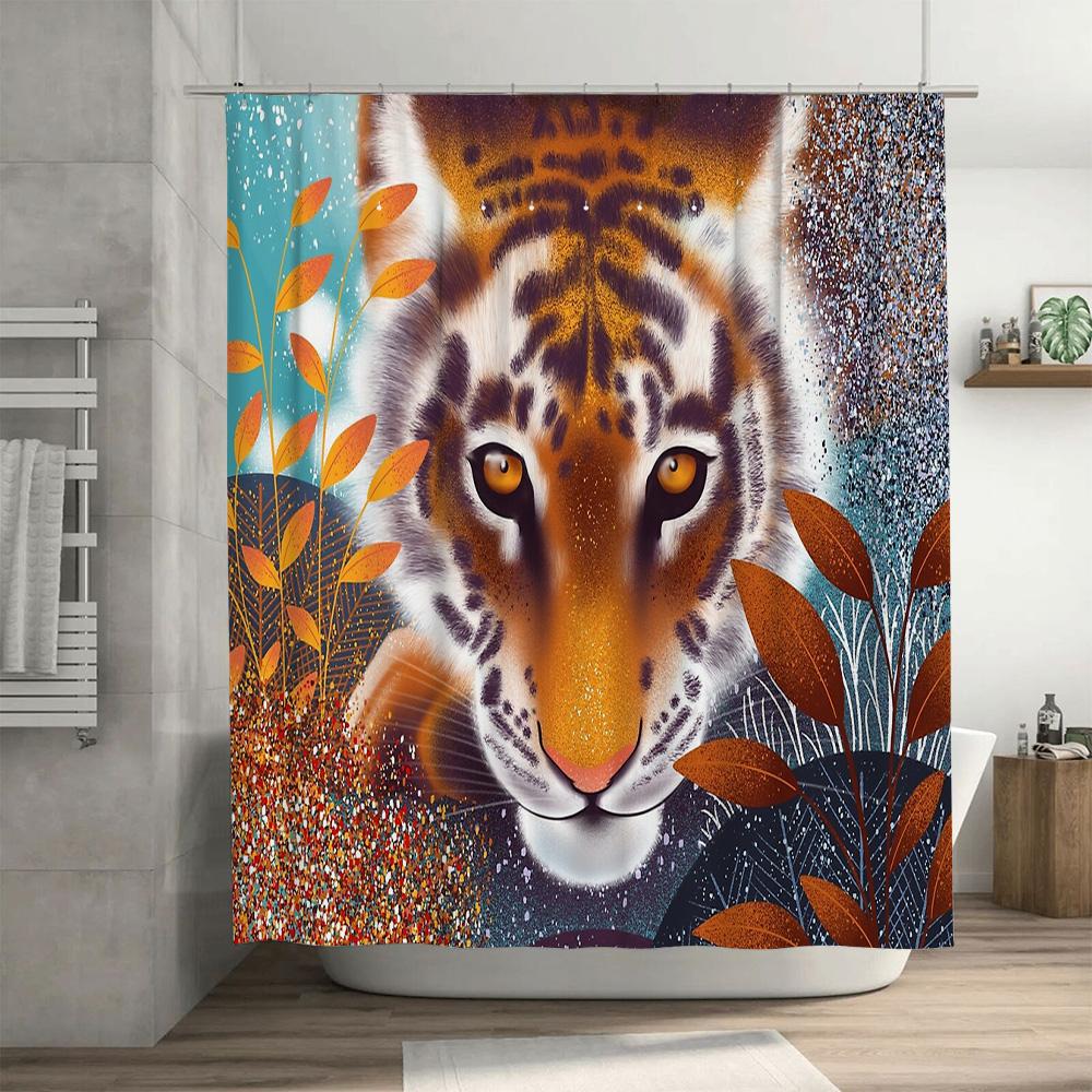 Tiger Shower Curtain Wild Animal Nature Forest Decor Bathroom Set Vintage Home Decor Waterproof Tapestry Wall Hanging