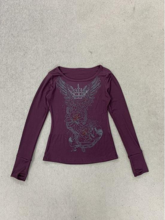 T-shirt Stampata a Maniche Lunghe Street Style Retrò Autunnale da Donna