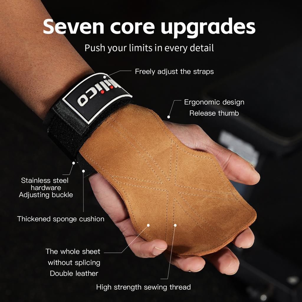 Gym Gloves Weightlifting Cowhide Leather Anti-Slip Breathable for Fitness Training Workout Pull-up Deadlift Palm Protection