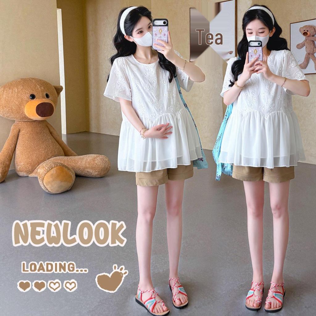 Korean Style Embroidered Patchwork Chiffon Doll Top & Tummy Support Shorts Set (Spring/Summer 2026)