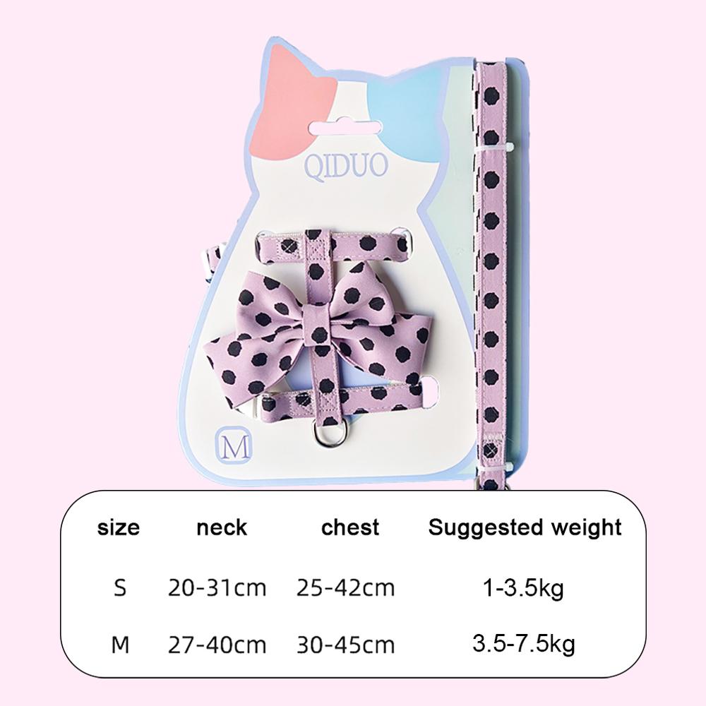 Stylish Polka Dot Pet Bow Harness & Leash Set Cute Puppy Kitten Small Dog Cat Vest Secure Adjustable Walking Cute Bow Collar