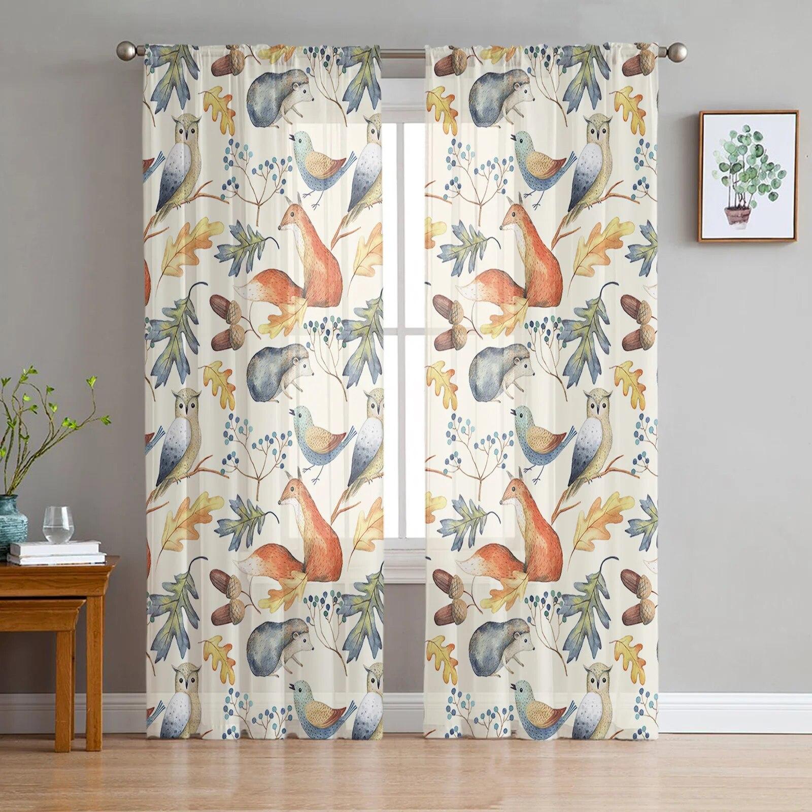 Schattige vos wilde dieren tule gordijnen voor woonkamer gordijnen raam transparante moderne gordijnen voor slaapkamer decor 135W x 213H(cm)