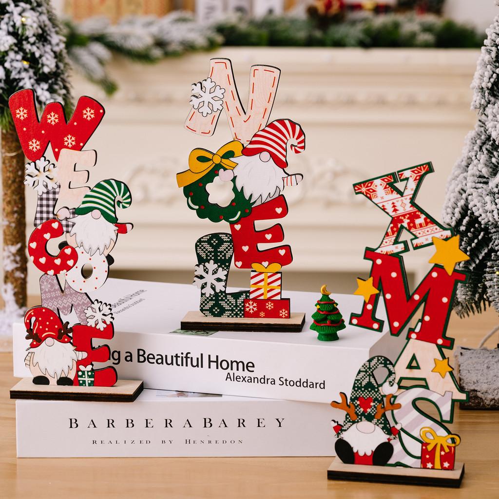 Christmas Delightful Wooden Tabletop Decor Featuring Fun Cartoon Letter Designs For Welcome Noel Xmas