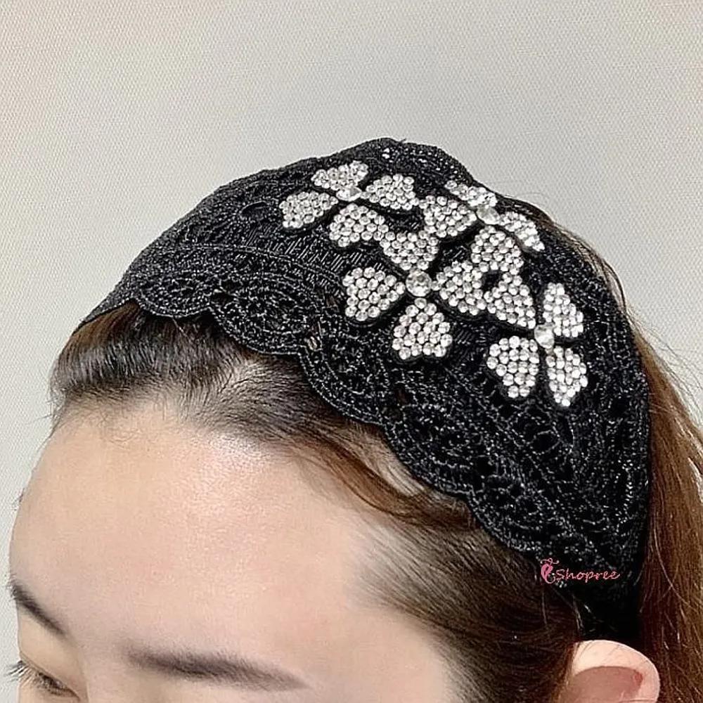 Headband Hairband Short Hair Jewel Wide Cubic Thick Women s Lace Black cde676