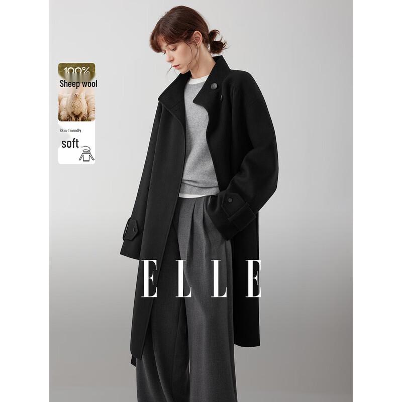 ELLE Women s Premium Merino Wool Long Coat L