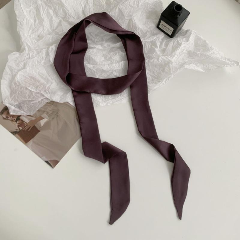 Long solid color silk scarf girl professional versatile thin narrow solid color small scarf streamer tied bag