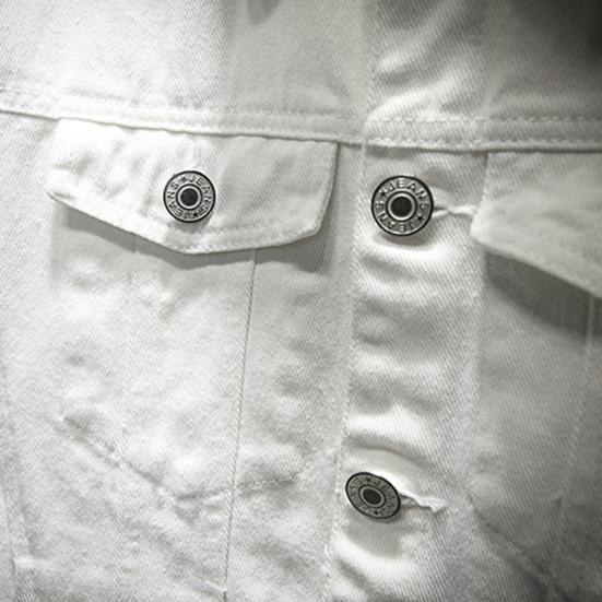 Kurtka dżinsowa z dziurą podarta jednokolorowa kołnierz klapowy streetwear jesień zima luźna