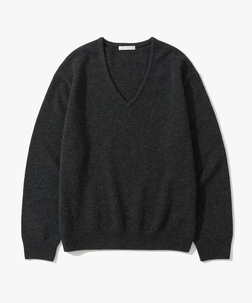 SUARE WOMEN 100% Merino Wool V-Neck Knit Charcoal