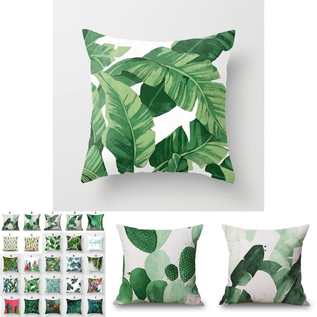 Exquisite Green Leaves Pillow Cover In Cotton Linen For Stylish Home And Car