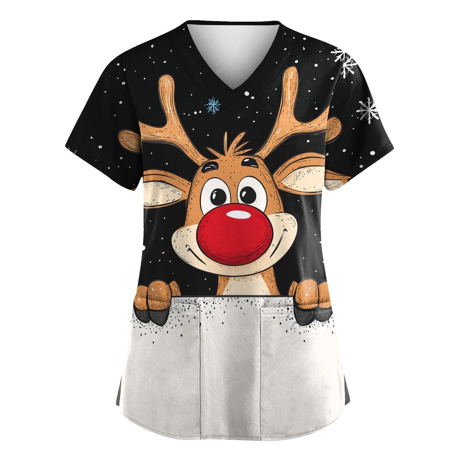 

Женская мода с v-образным вырезом, короткими рукавами и карманами, топы с принтом XL чёрный