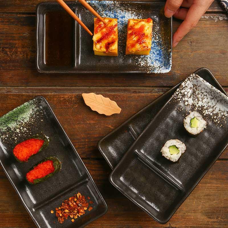 Ceramic Partition Plate Creative Household Use Vinegar Plate Double Plate Cake Sushi Dessert Snack Cold Dish