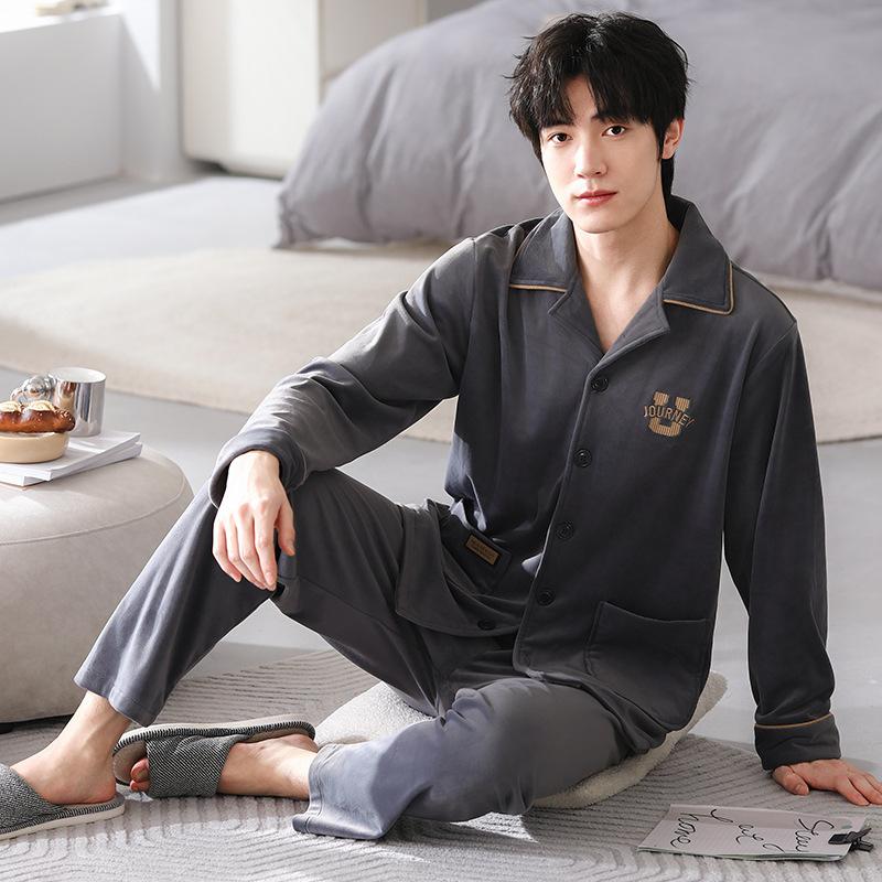 Pyjamas Herren Herbst und Winter Inselvlies Fleece Frühling und Herbst Korallenfleece Dünnes Homewear-Set