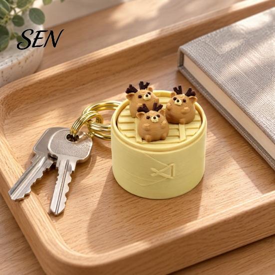 Unique Small Gifts for Friends 3D Printed Mini Animal Steamer Bun Keychain, Clicker Fidget Toy, Simulated Chinese Sensory Toys Anxiety Dim Sum