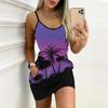 Summer New Style Seaside Print Sleeveless Bodycon Dress with Pockets Sexy Slim Fit Elegant Party Dress