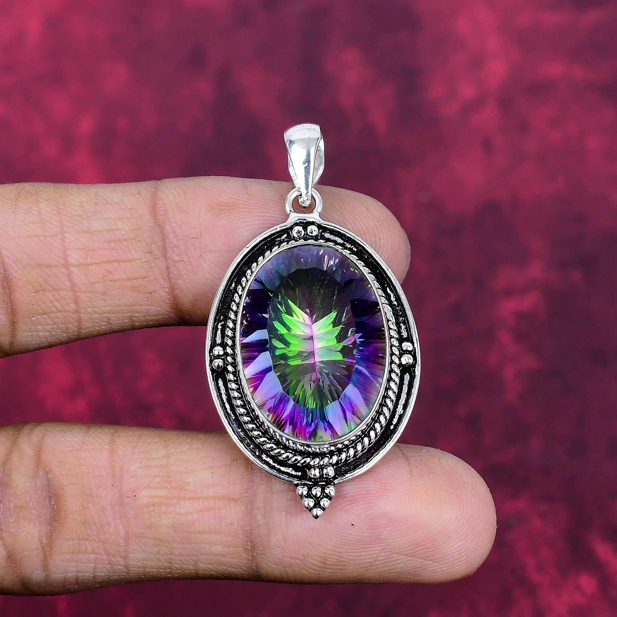 

Кулон с радужным мистическим топазом, ювелирное изделие с драгоценным камнем, кулон из стерлингового серебра 925 пробы, ювелирное изделие ручной работы, кулон с камнем-талисманом, подарок для него 1.96 Inches
